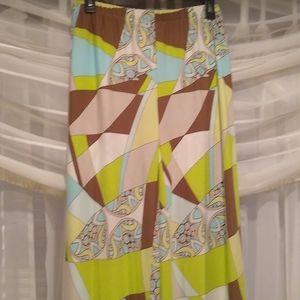 Chico's Multi Color Abstract funky disco pants, wide leg, green blue brown nwt S